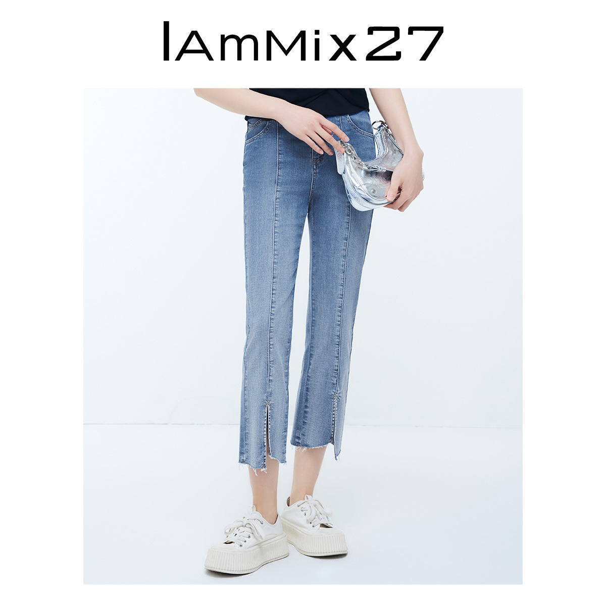 IAmMIX27高腰微喇牛仔裤九分裤