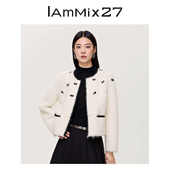 IAmMIX27秋冬小香风圆领外套女短款 亮片镶钻颗粒绒外套女 复古时尚