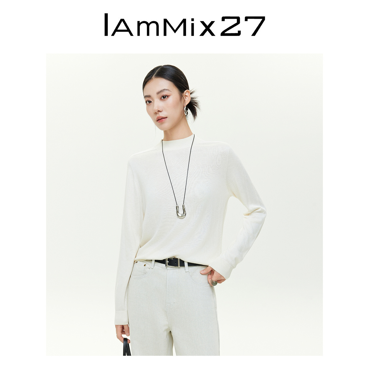 iammix27半高领套头针织打底衫