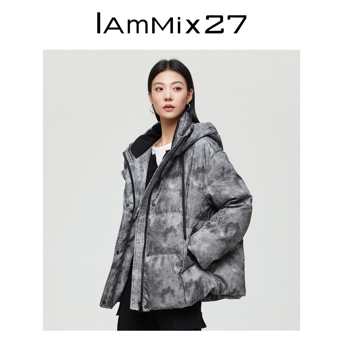 iammix27冬季连帽宽松加厚羽绒服