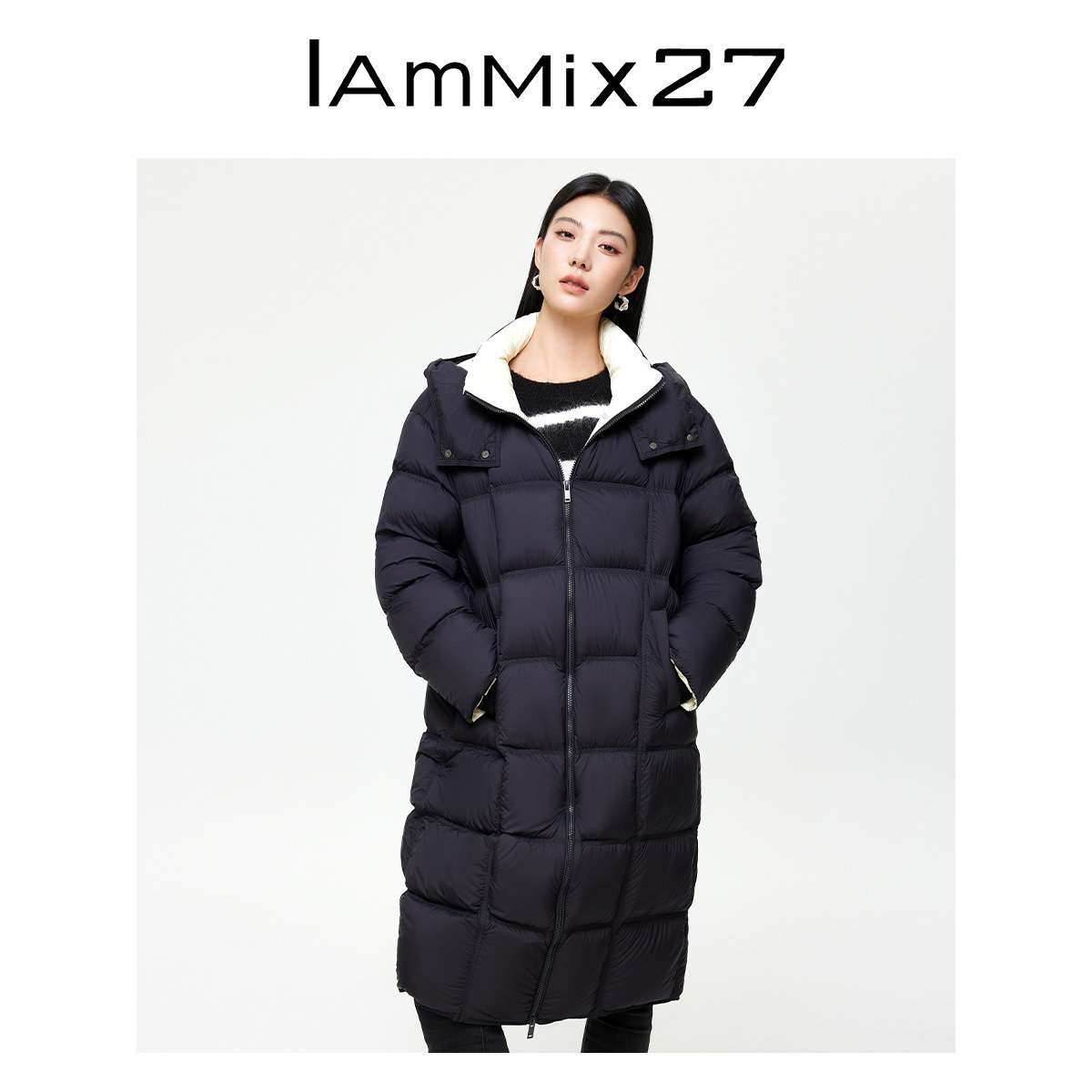 iammix27冬季中长款连帽羽绒服