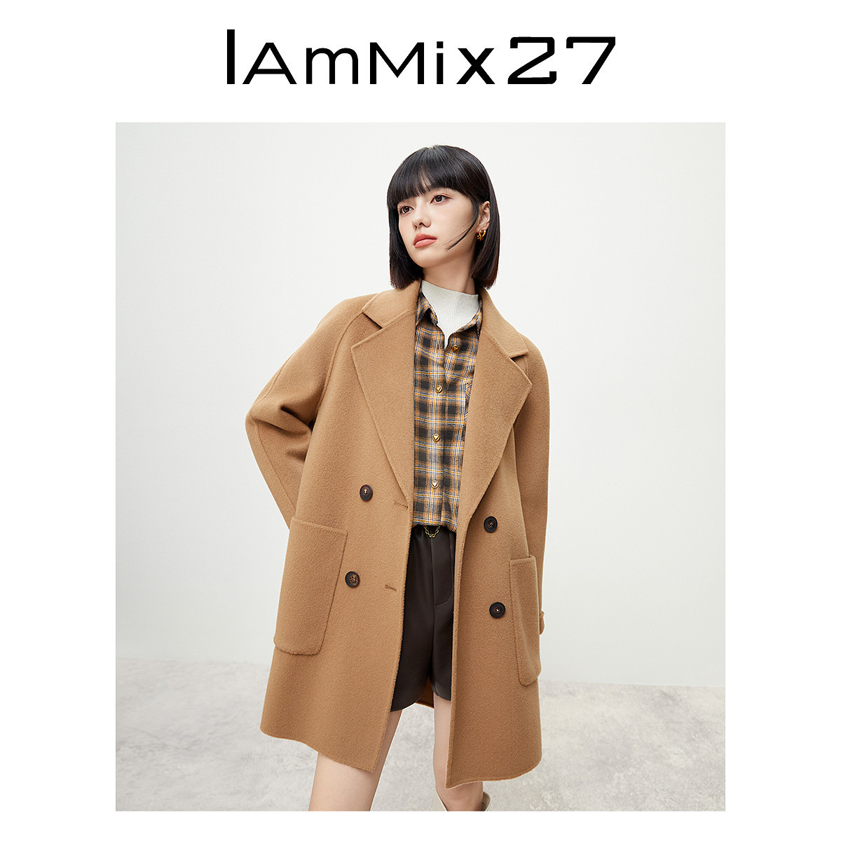 IAmMIX27秋冬双面呢大衣女中长宽松高级感全羊毛休闲百搭毛呢外套