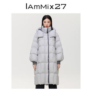 IAmMIX27冬季连帽羽绒大衣女宽松长款防风加厚蓬松保暖羽绒服外套