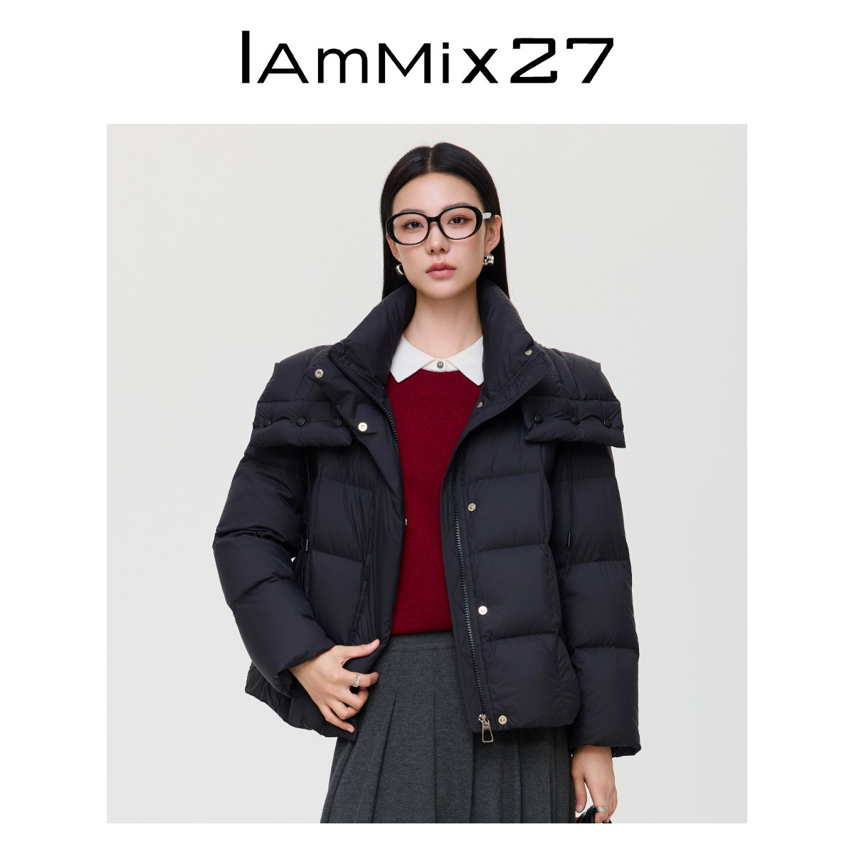 iammix27可脱卸披肩短款羽绒服