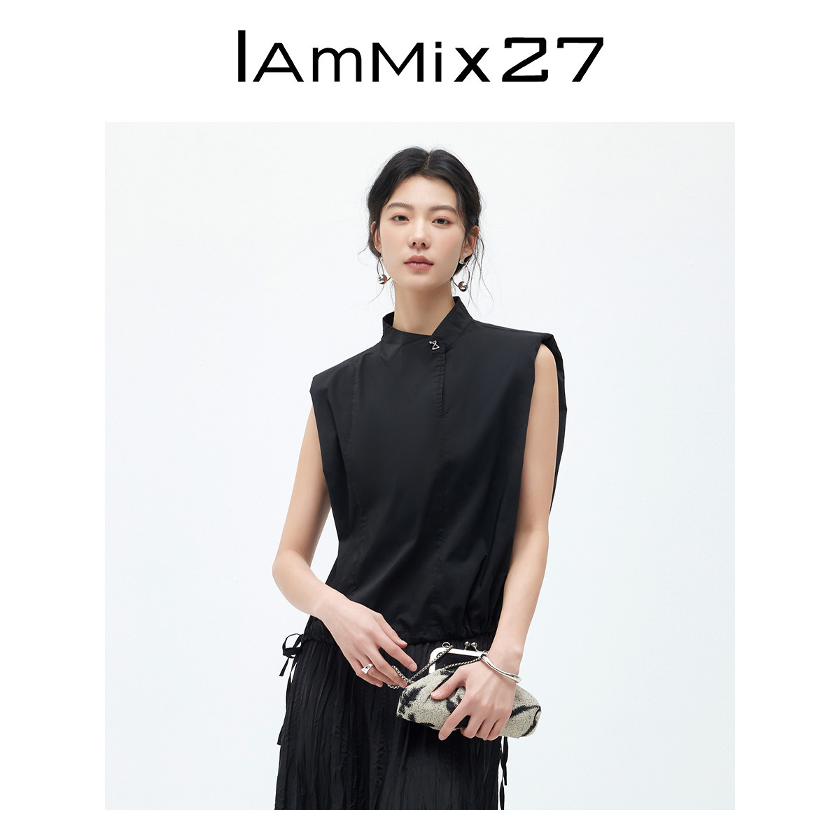 iammix27全棉无袖立领衬衫
