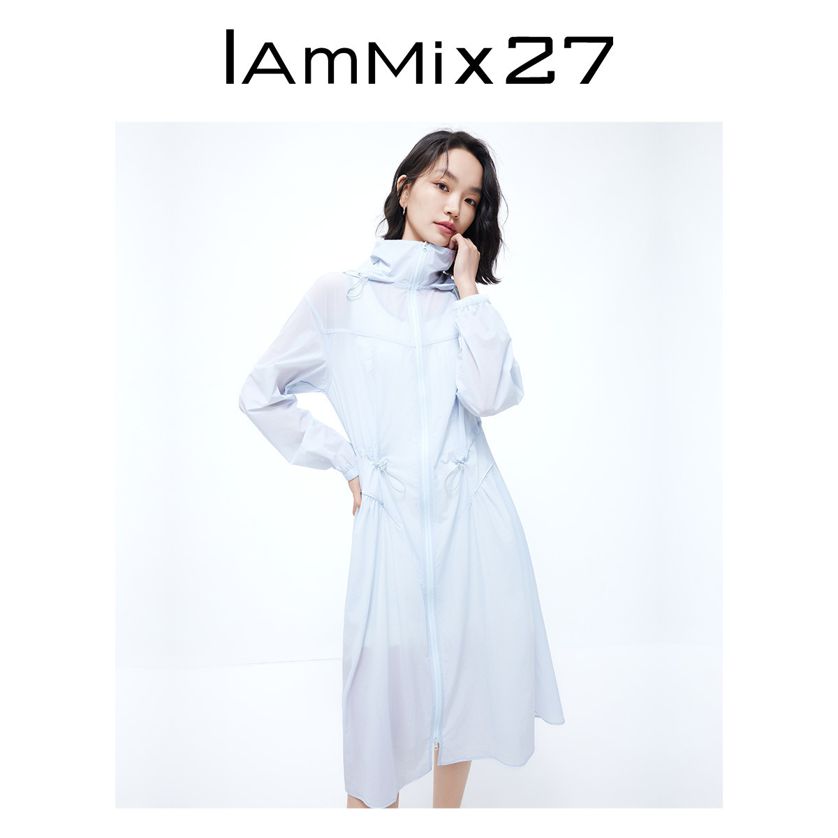 IAmMIX27夏季连帽防晒衣女长款户外运动休闲UPF50+薄款防晒衫外套
