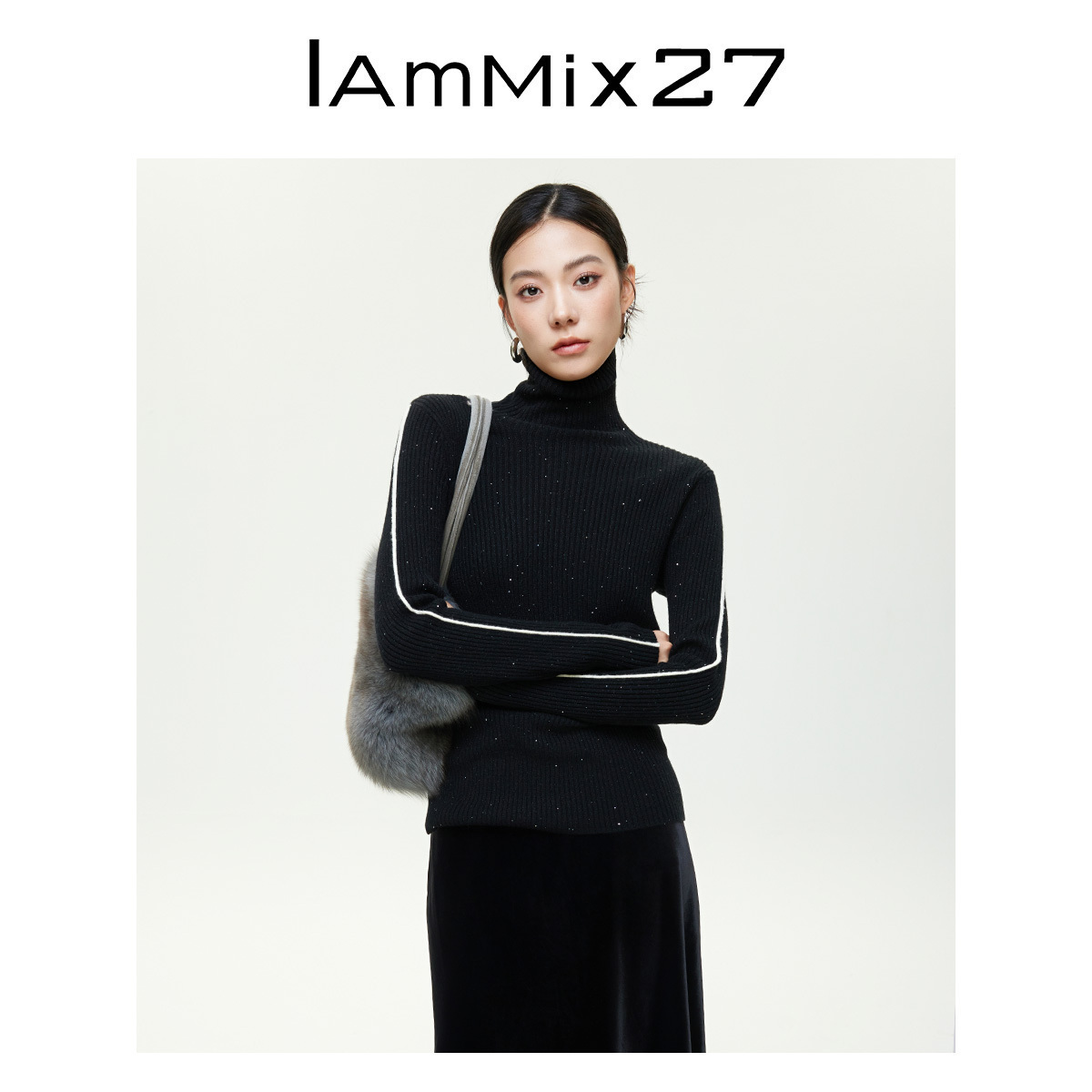 iammix27冬季亮丝高领羊毛衫