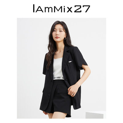 IAmMIX27黑色短袖西装外套