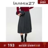 IAmMIX27冬季 毛呢半身裙女宽松加厚半松紧腰软糯百搭百褶花苞裙子