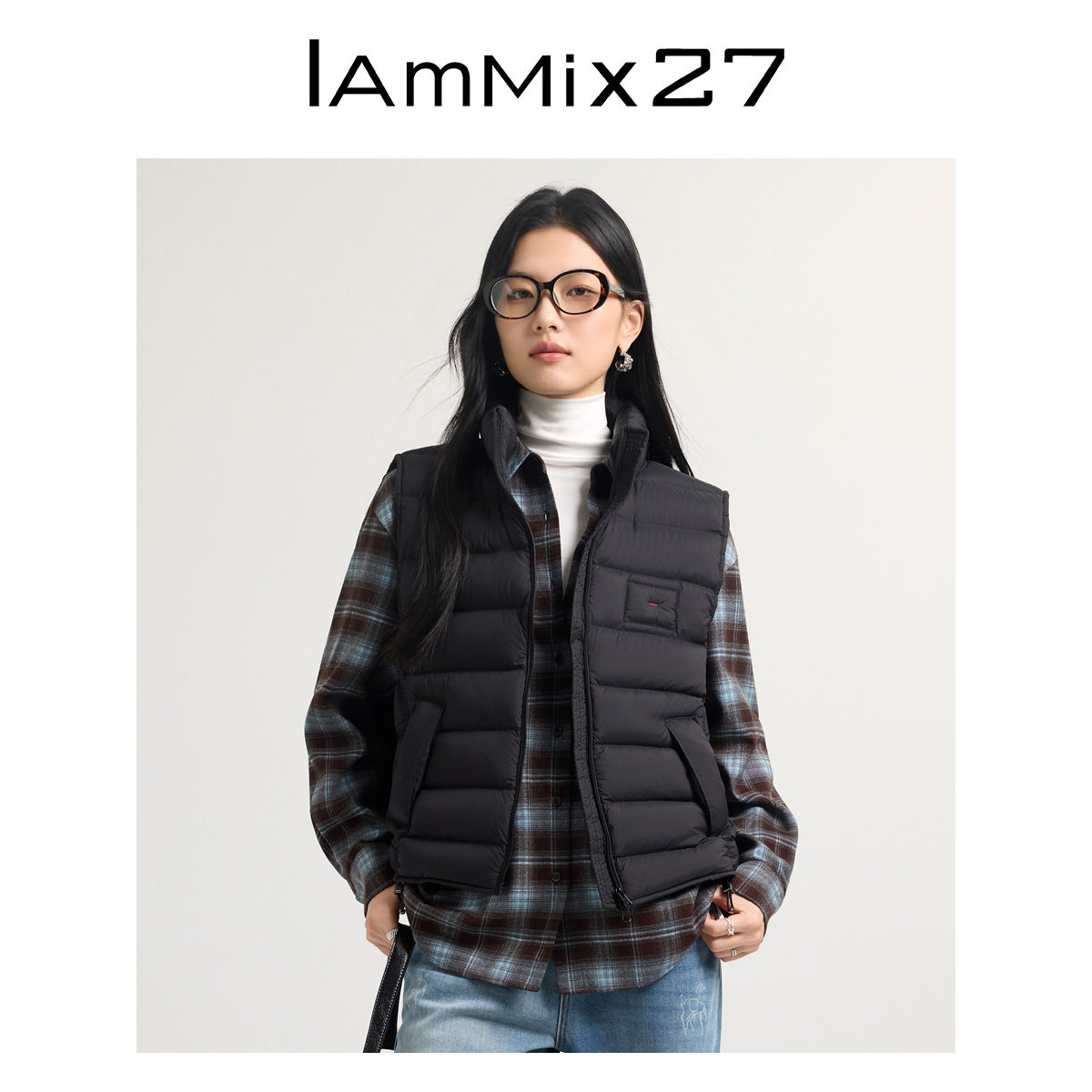 iammix27黑色立领羽绒马甲