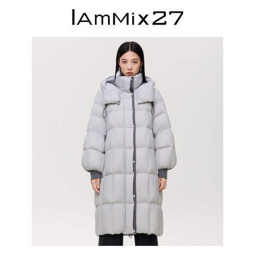 iammix27冬季宽松连帽长款羽绒服