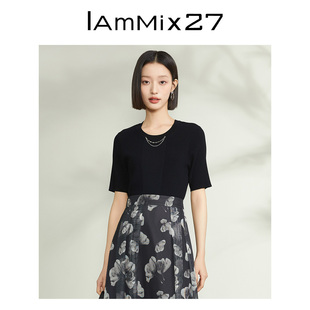 IAmMIX27短袖 女薄款 百搭修身 顯瘦舒適圓領純色針織T恤 套頭針織衫
