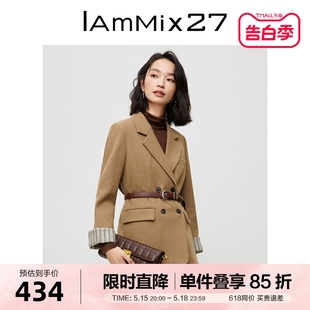 IAmMIX27冬季夹棉毛呢西服外套女宽松加厚OL休闲美拉德棉衣小西装