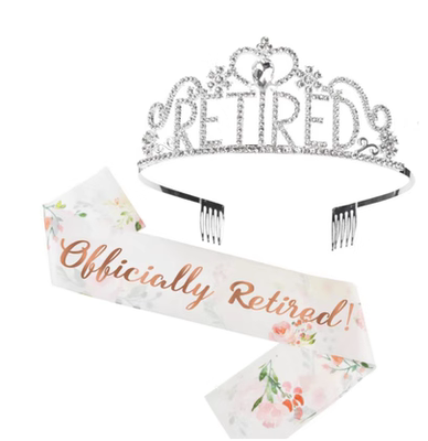 欢送会礼物退休皇冠肩带retired水钻王冠装饰退休派对老师同事领