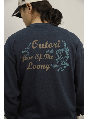 OUTORI龙年限定复古印花刺绣长袖T恤2024新款潮流本命年卫衣男