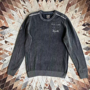 毛衣秋冬款 工装 做旧水洗灰黑纯棉刺绣针织衫 david戴维营男款 camp