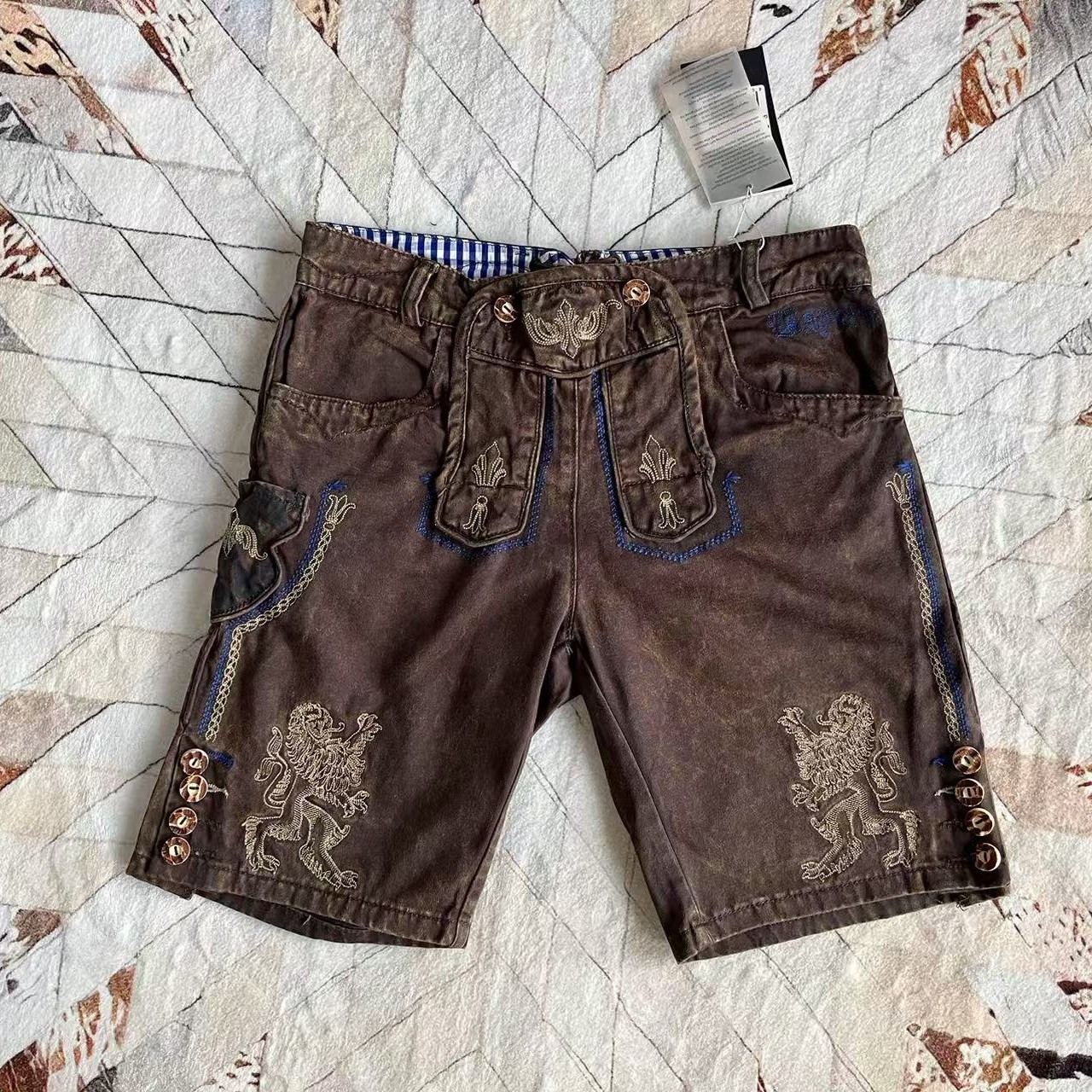 复古咔叽风男款巴伐利亚民族风水洗做旧油蜡布精致刺绣短裤,男装,短裤,淘宝优惠券,粉丝福利购,淘宝优惠卷