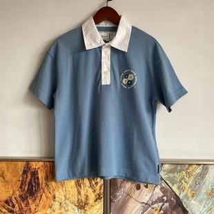 香港潮牌女款 精致可爱太阳花印花纯棉POLO领T恤夏季 薄款 上衣特价