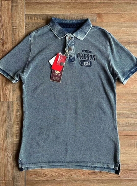 日本elkex男款复古做旧纯棉短袖POLO衫indigo蓝染水洗T恤上衣夏季