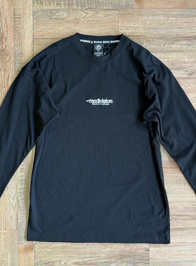 日本潮牌MCD男款精致字母刺绣黑色长袖T恤宽松落肩款春秋上衣牛货