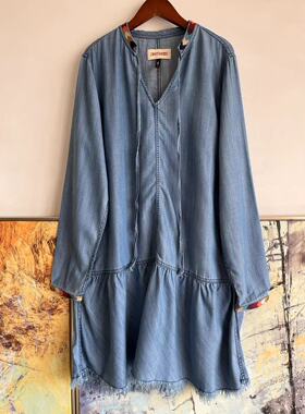 driftwood女款精致民族风刺绣天丝牛仔连衣裙春秋薄款