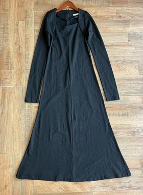 fifth女款纯棉收腰大裙摆连衣裙修身显瘦黑色气质长裙