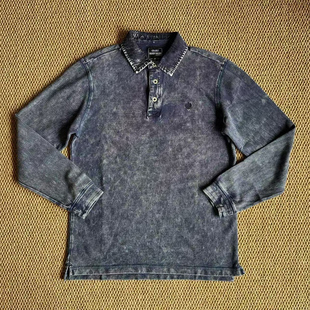 复古做旧蓝染水洗纯棉POLO衫 日系男款 卫衣春秋上衣阿美咔叽