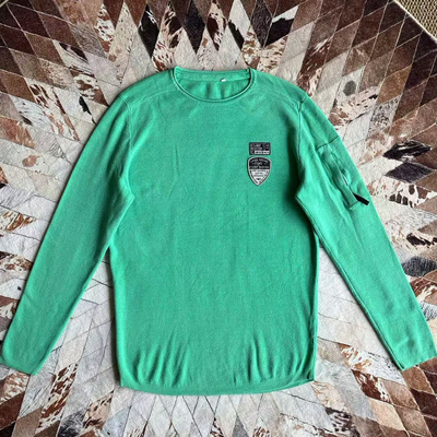 做旧绿色水洗纯棉拼布设计针织衫