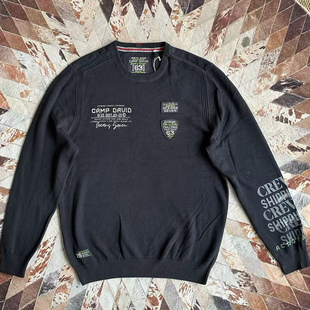 黑色做旧水洗纯棉刺绣印花针织衫 david戴维营男款 毛衣 camp 工装