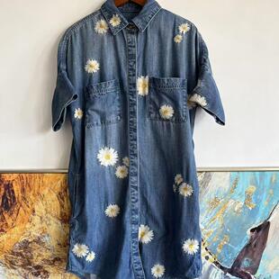 driftwood女款重工雏菊花朵刺绣天丝短袖连衣裙夏季长衫