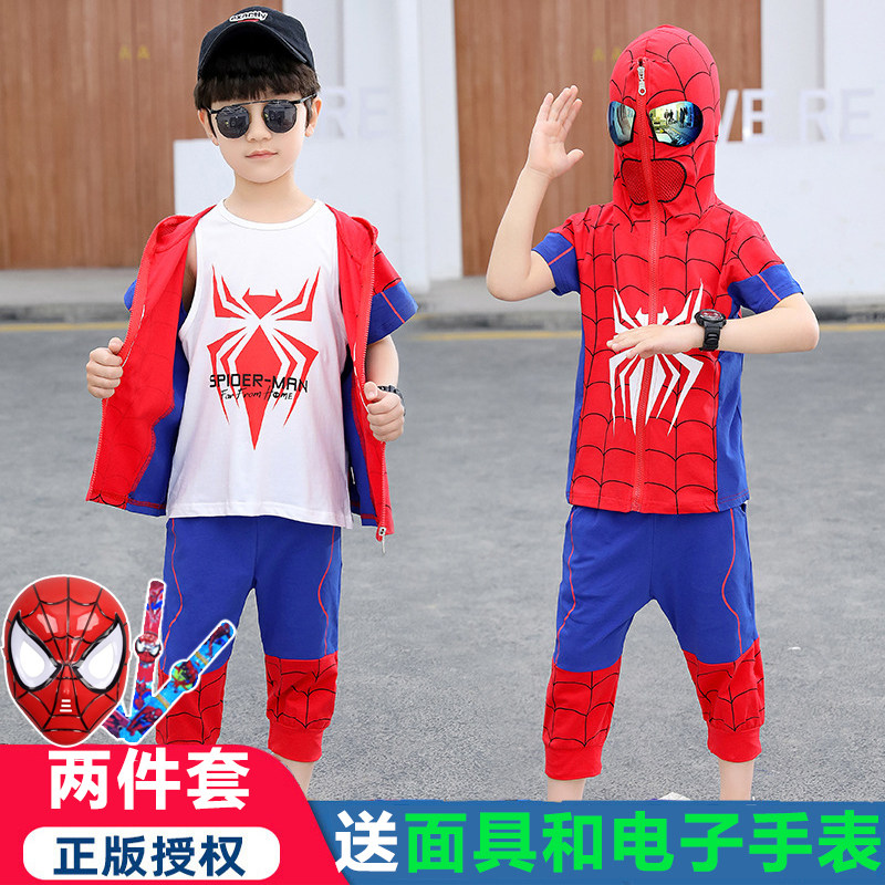蜘蛛侠的衣服儿童套装男孩夏短袖