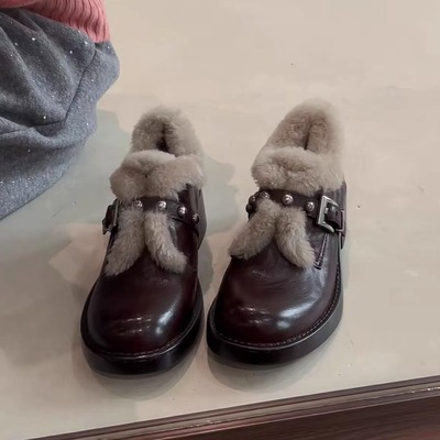 现货送运费险加绒保暖通勤小皮鞋