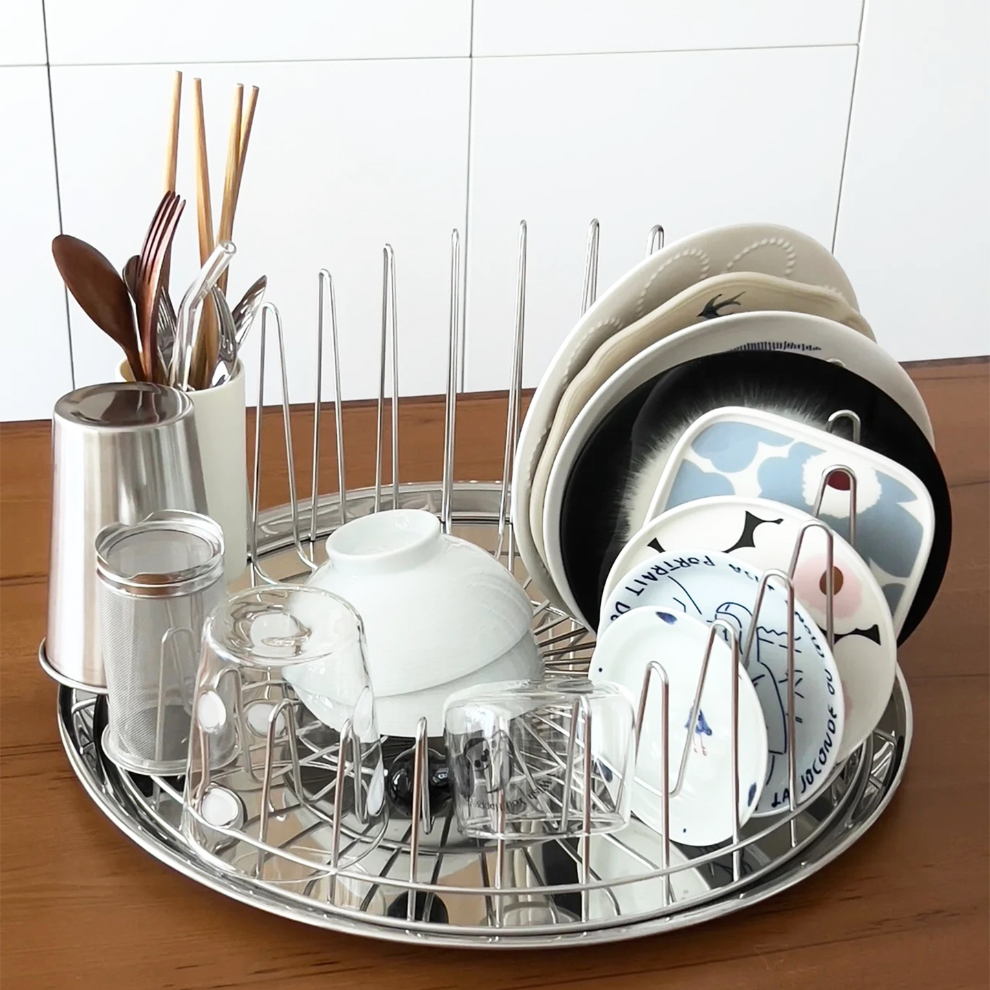 大圆盘台面304不锈钢餐具沥水架