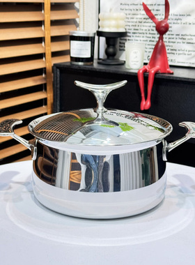 LUCUKU路卡酷304不锈钢汤锅五层钢加厚燃气电磁炉通用加厚20cm