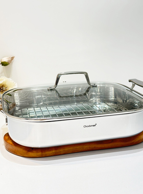 chockmen18-10不锈钢蒸鱼锅烤鱼锅方形大容量海鲜锅蒸锅蒸菜神器