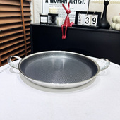 10不锈钢双耳全花蜂窝煎锅烤肉海鲜盘干锅煎盘煎牛排披萨