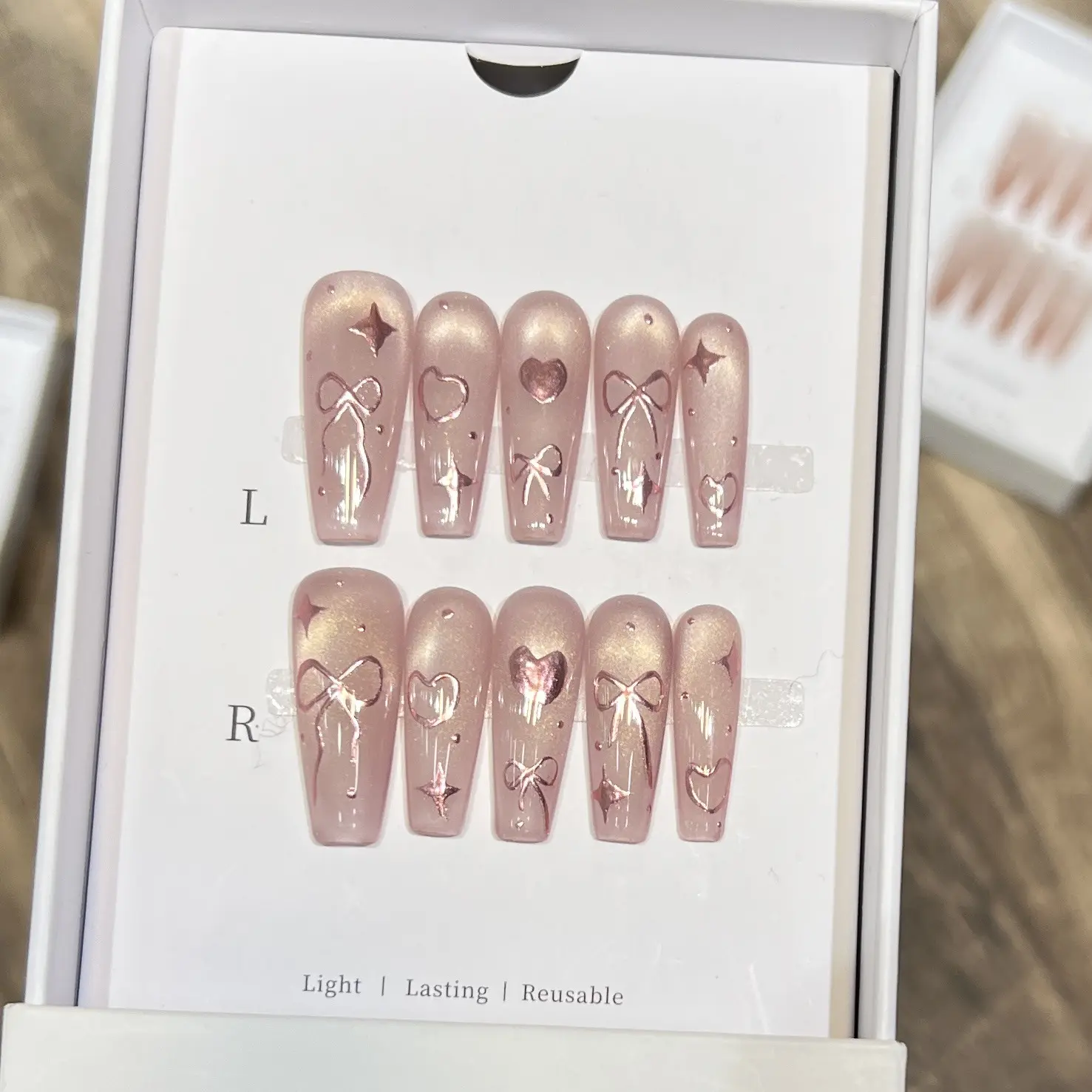 黛瑞森 甜酷辣妹穿戴甲手工猫眼紫韵魔镜爱心蝴蝶结可拆卸美甲片