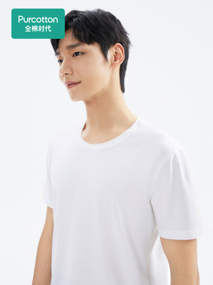 코튼 시대 남성 T 셔츠 항균 라운드 넥 반팔 화이트 코튼 심플 멋쟁이 소매