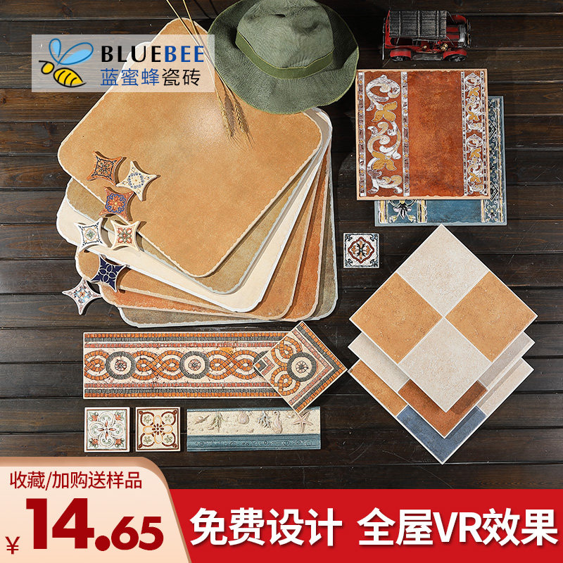 蓝蜜蜂圆角仿古砖450欧式客厅美式地砖500卧室防滑法式复古瓷砖