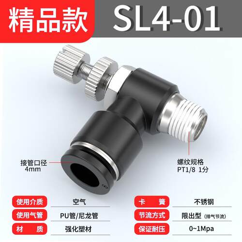 气缸连接件气缸小型气动进气节流阀配件大全SL4-m5/6-01/8-02接头
