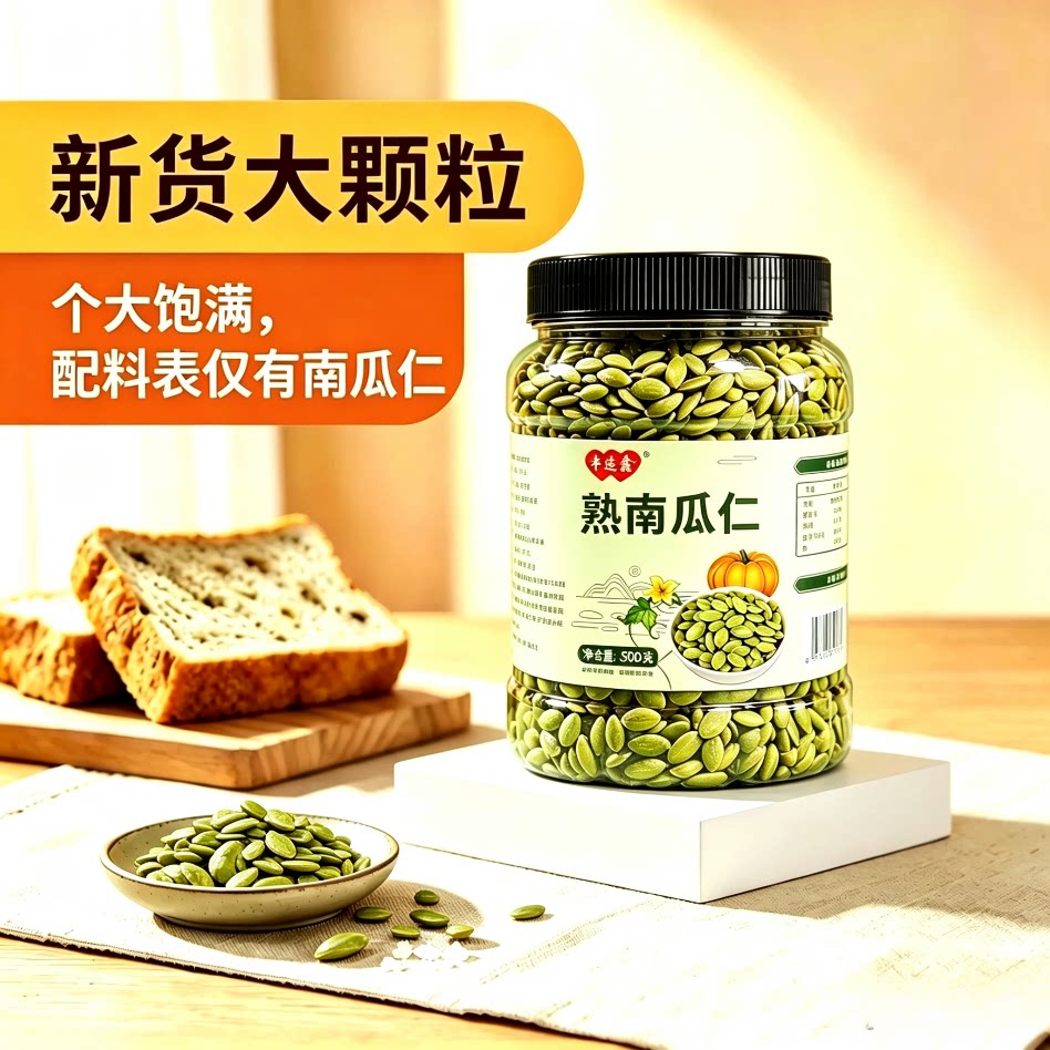 新货熟南瓜子仁原味无壳500g罐装烘焙新疆特产小吃零食炒货批发