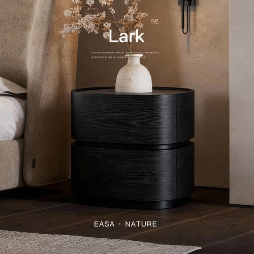 （现货)已夏Cont Oke同款意式黑岩板实木设计现代卧室置物床头柜Z