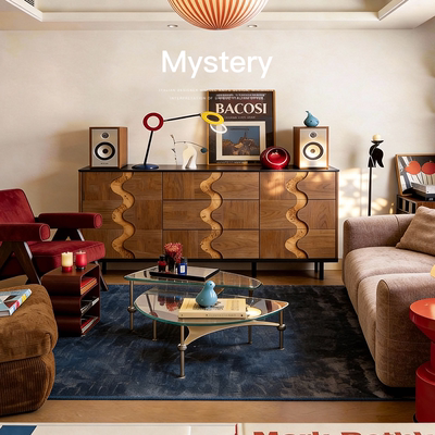 已夏中古侘寂黑胡桃木客厅家用卧室收纳沙发储物边柜玄关纹漪斗柜