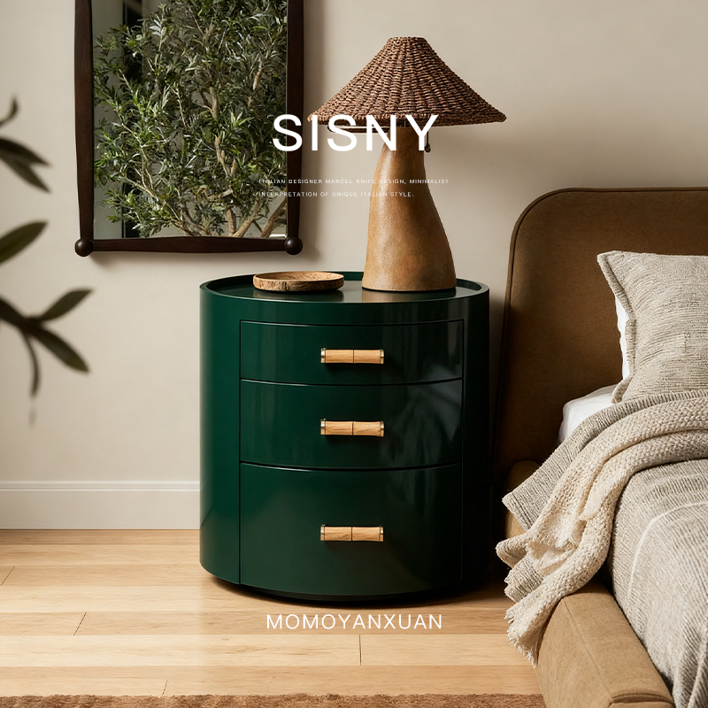 某某严选意式极简钢琴烤漆墨绿色轻奢高级感设计师储物置物床头柜
