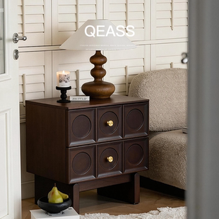 已夏静谧中古侘寂风个性 白蜡木雕刻工艺创意设计师高级床头柜置物