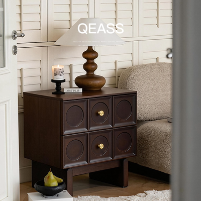 已夏静谧中古侘寂风个性白蜡木雕刻工艺创意设计师高级床头柜置物