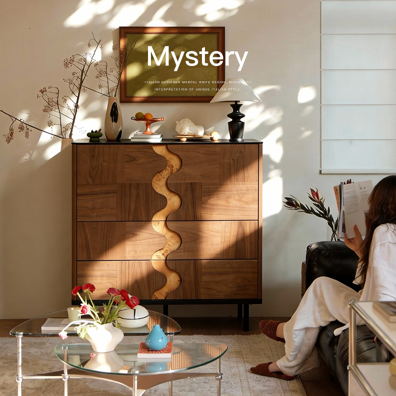 已夏纹漪复古中古侘寂客厅黑胡桃斗柜边柜储物收纳设计师拼色柜类,住宅家具,斗柜,淘宝优惠券,粉丝福利购,淘宝优惠卷