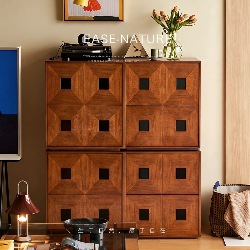 实木斗柜靠墙中古侘寂积木光阴高端组合客厅置物储物柜收纳卡门柜