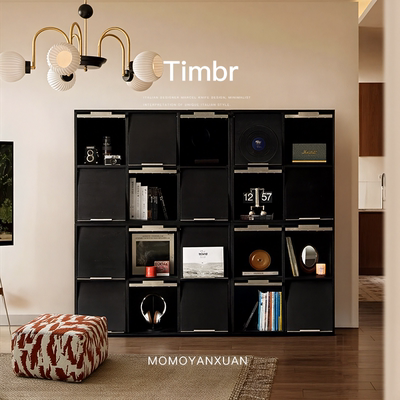 某某严选实木书柜客厅储物边柜自由组合柜模块化靠墙一体收纳柜