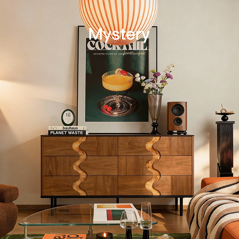 已夏中古侘寂黑胡桃木客厅家用卧室收纳沙发储物边柜玄关纹漪斗柜,住宅家具,餐边柜,淘宝优惠券,粉丝福利购,淘宝优惠卷